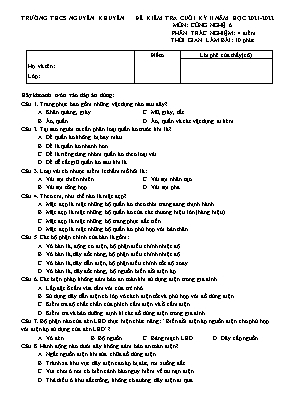 Đề kiểm tra cuối kỳ II môn Công nghệ 6 - Năm học 2021-2022